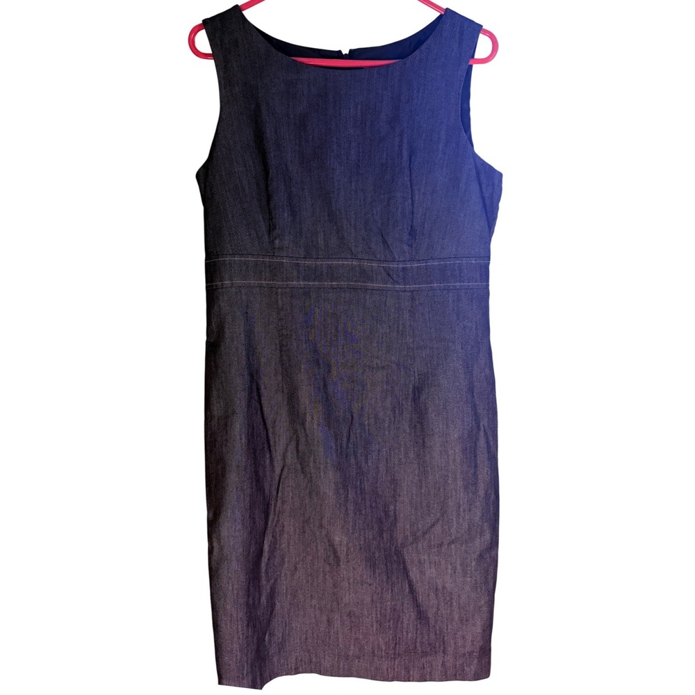 Kasper Charcoal Denim Sheath Dress Structured Sleeveless Career Polished SZ 10 - Picture 4 of 5